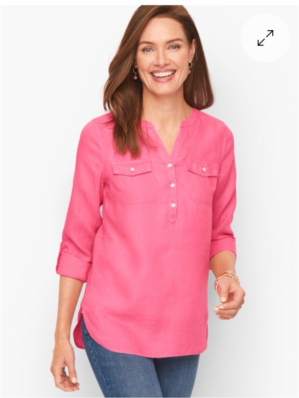 Talbots blouse top washed linen pink XL shirt cruise beach vacation plus